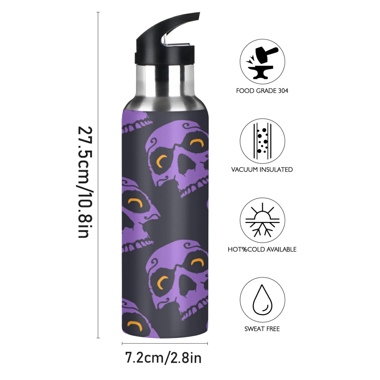 Bottiglia Termica Acciaio Inox 600ml Con Ragno E Teschio: La Borraccia Isolata Per Halloweeen! Perfetta Per Scuola, Sport E Regali
