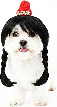 Funny Christmas Dog Wig with Hat - Soft Costume for Small Dogs & Puppies, Crazier Holiday Dress Up for Chihuahua, Festive Pet Party Supplies for Photo Props