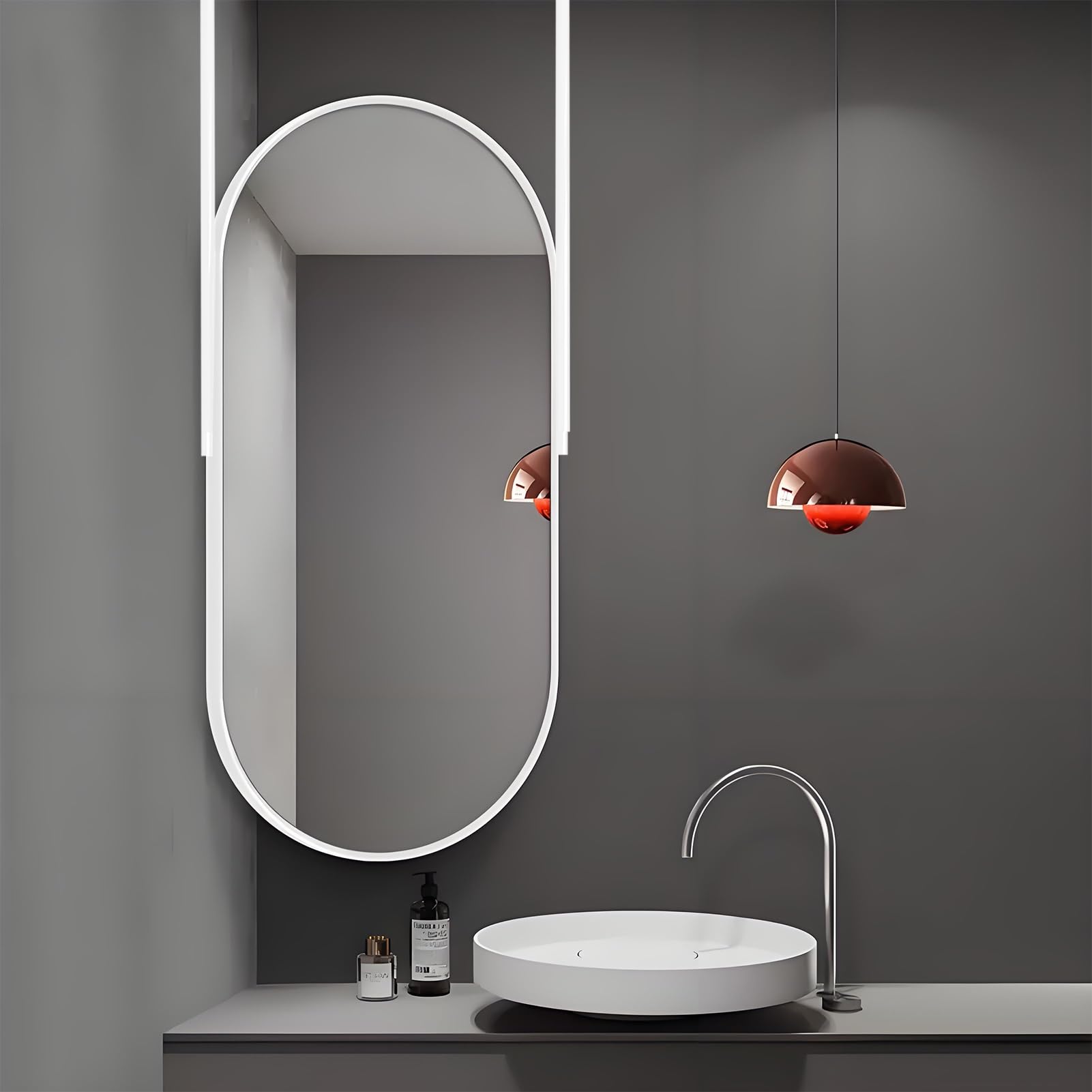 FGXHHS White Metal Frame Floating Mirror, Oval Wall-Mounted Mirrors, Cloakroom/Bedroom/Bathroom/Living Room Vertical Ceiling Hanging Mount HD Mirrors(40cmx70cm)