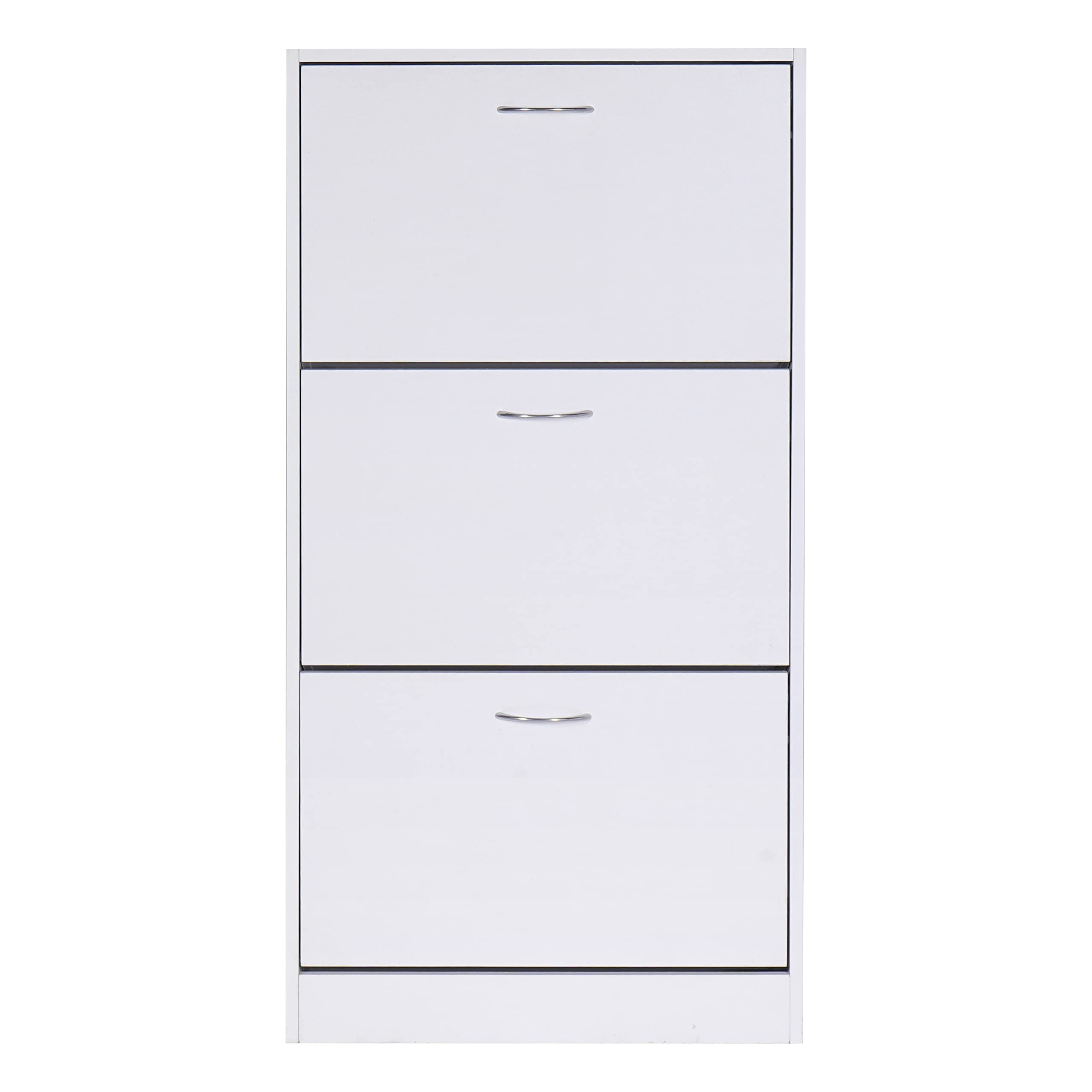 Giulia Grillo Scarpiera salvaspazio slim in legno Bianco, Scarpiera slim 3 ante salvaspazio da ingresso in legno, 60X24X115
