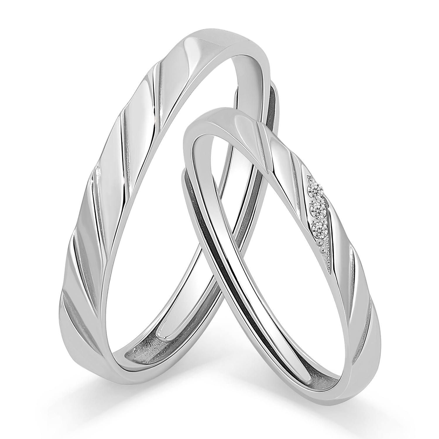 Meissa Alianzas Anillos de Compromiso Boda Ajustables Anillo para Pareja de Plata 925 Mujer 2,2mm con Circonitas & Hombre 2,7mm Juego de Regalo San Valentín Aniversario, Juego de dos anillos