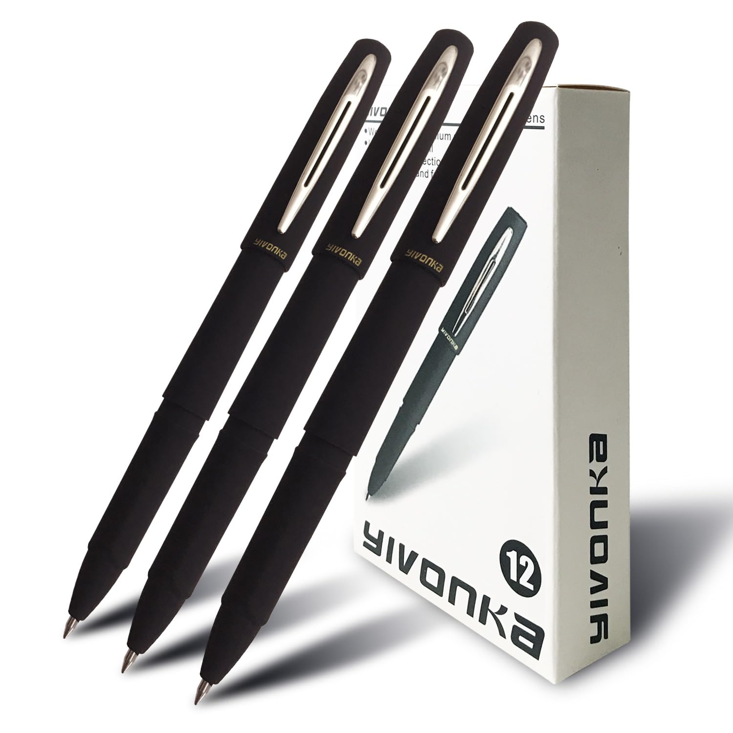 YIVONKA Rollerball Pens Gel ink Pens office pens learning pens, 0.5mm,Black,12Pack(Black-0.5mm-12Pack)