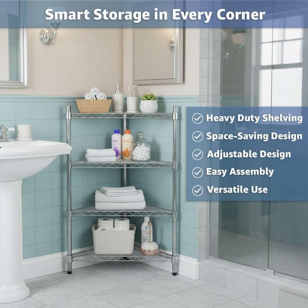 33" W x 24" D x 34" H NSF Black Triangle Heavy Duty Corner Shelving Kit, 3-Shelf Adjustable Wire Rack