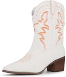 Hawkwell Embroidered Stitched Bottes Rodeo pointées Toe Chunky Block Talon Tir sur Cowgirl classique Ankle Western Booties pour femme