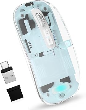 Bluetooth Wireless Mouse,4 Modes MouseBT5.2 & BT3.0 + USB-A & USB Type-C Mouse for Mac/MacBook Pro/MacBook pro/MacBook Air/PC/Mac/Laptop/Apple/ipad/Computer Blue
