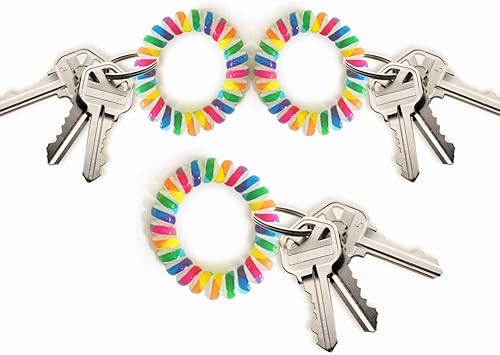Miniatura 4 de Llavero de plástico colorido para muñeca, pulsera elástica de resorte en espiral, llavero de bobina de muñeca, gancho para identificación, gimnasio,
