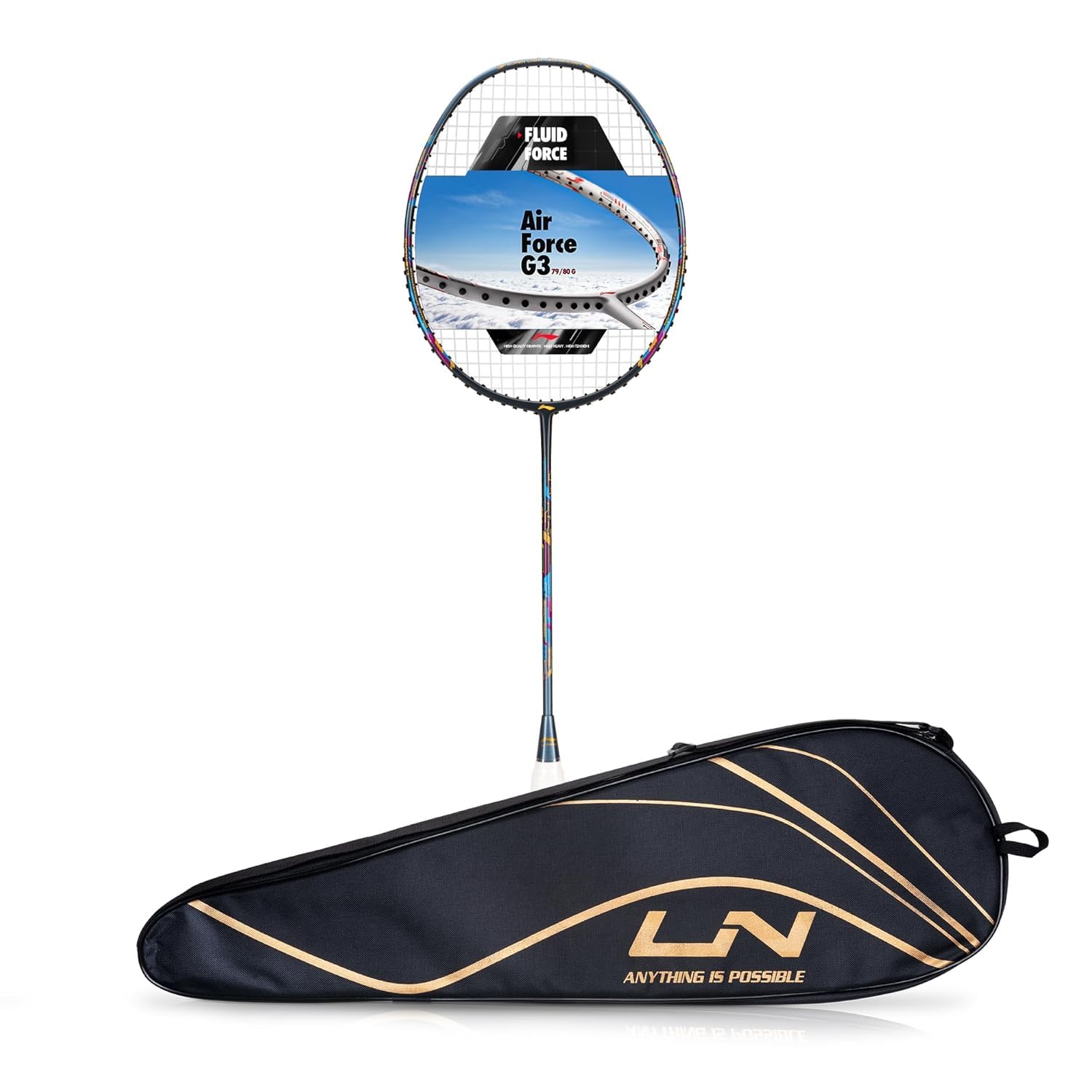 Li-Ning Air-Force 79 G3 Carbon Fibre Badminton Racket for Adults | Premium Shuttle Racquet with Protective Full Cover | Expertly Strung for Maximum Power | Ergonomic Grip Handle | Charcoal/Grey/Blue-image-44