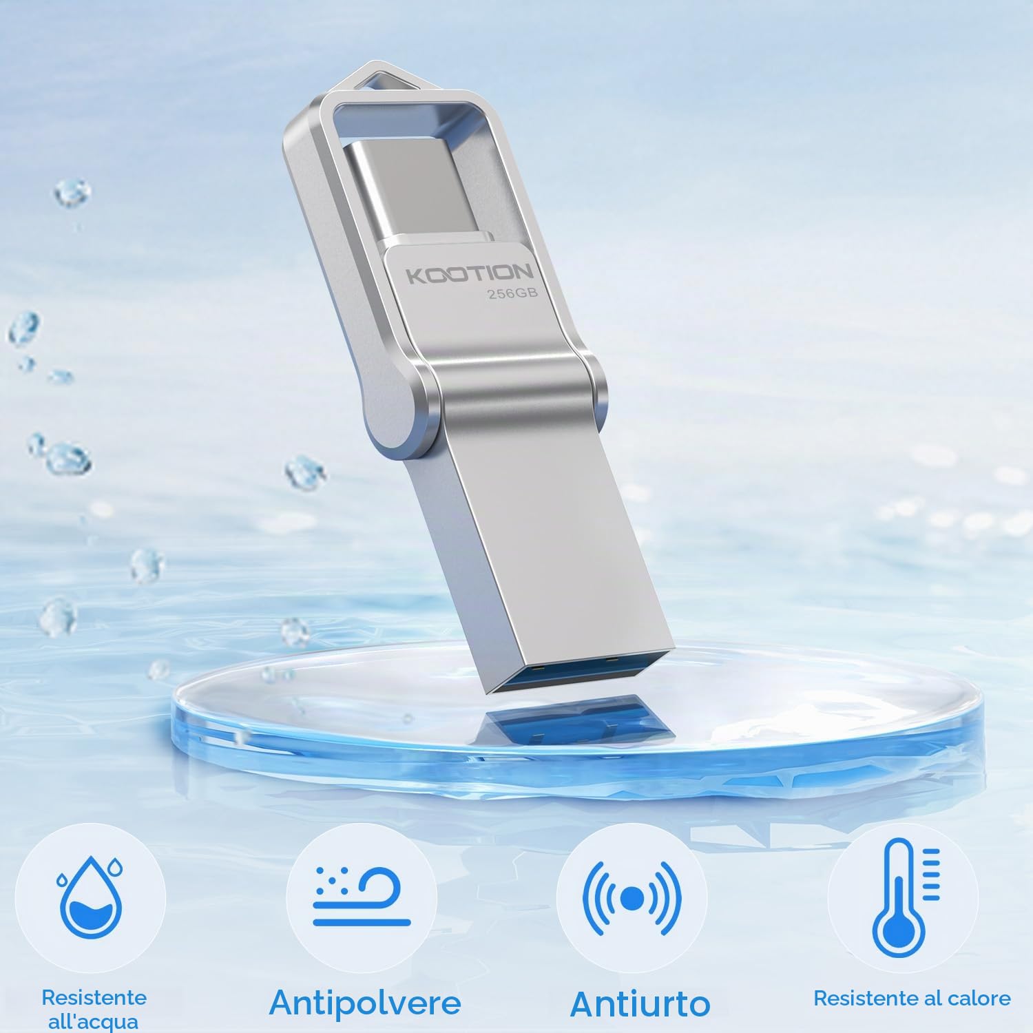 KOOTION Chiavetta USB Tipo C 256 GB USB 3.0 OTG Chiavetta USB C 256GB 2 in 1 Argento Pennetta USB C 256G Velocità fino a 80 MB/s Unità Pennette USB 256G Per Smartphone Android, ect