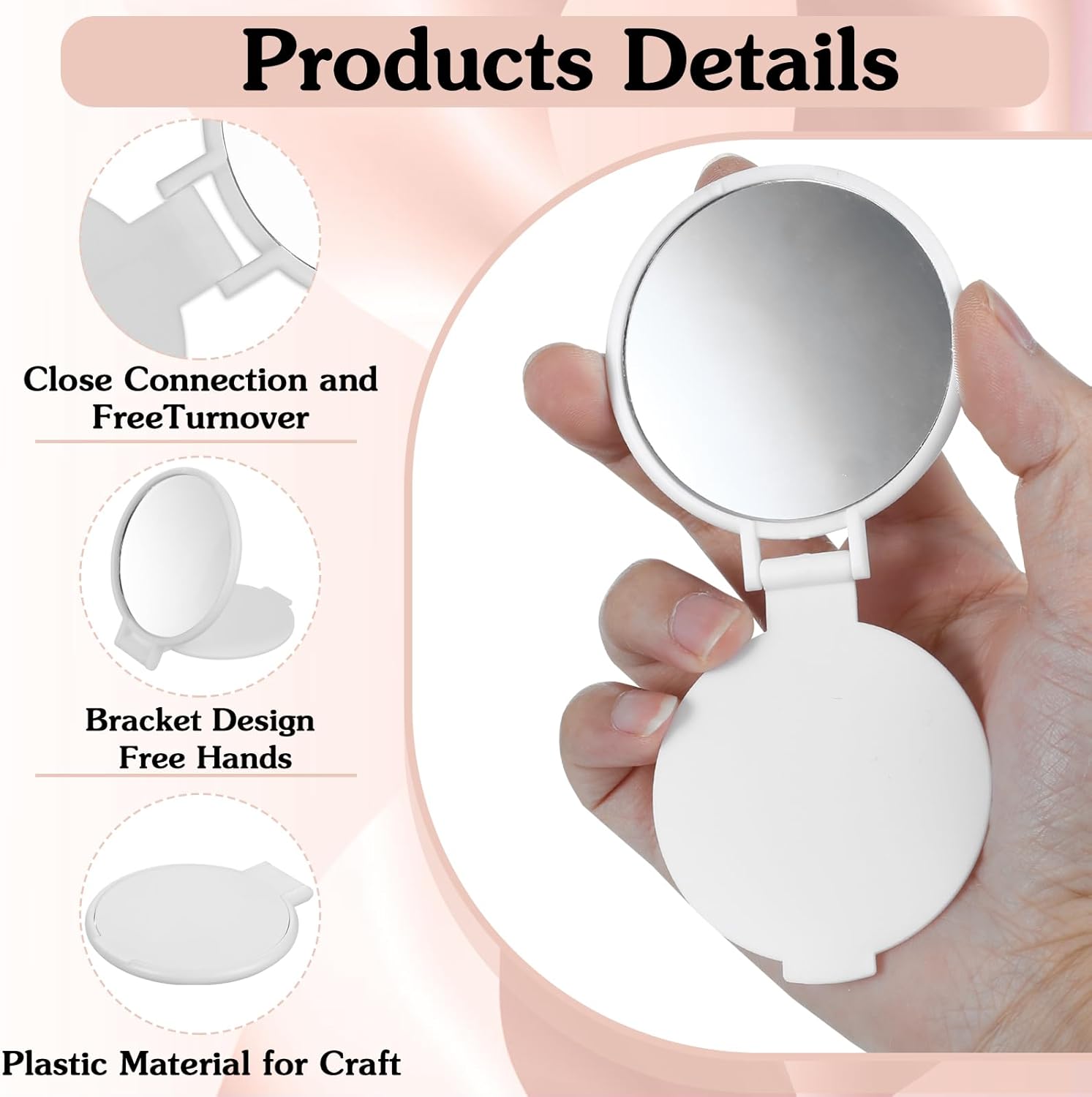 100Pcs Round Compact Mirror for Purse Mini Folding Mirror Portable Pocket Mirror Makeup Small Mirror Vintage Portable Travel Makeup Mirror for Women Daily Use (White)