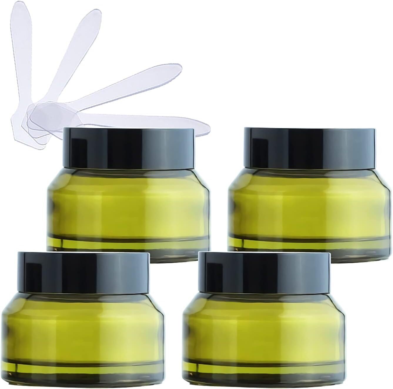 Cosmetics jars, 4 Pack 50 ml Glass Cosmetic Jars, Face Cream Storage Containers Pots with Black Lid & Inner Liners DIY