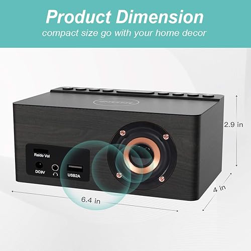 Miniatura 7 de ANJANK - Reloj despertador digital de madera con radio FM, estación de carga inalámbrica rápida de 10W para iPhoneSamsung Galaxy, regulador de
