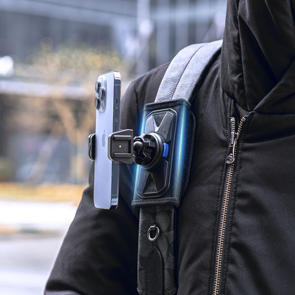 SOH Magnetic Backpack Shoulder Strap Mount for Phone, Quick Release 360° Rotation Hand Free VLOG/POV Bag Belt Clamp Mount, Backpack Phone Clip Holder for iPhone 17 Pro max/16/15 and Most Smartphones