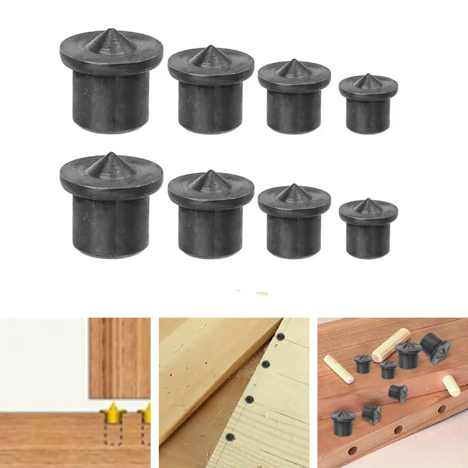 Perno Centro di Allineamento,Punte di Centraggio per Tasselli,Centro di Tasselli in Legno,16 pcs Perno di Centraggio,6/8/10/12 mm per la lavorazione del legno,Nero