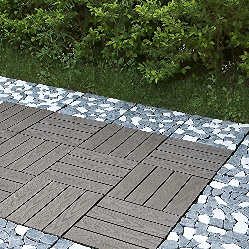Pure Era Natural Real Stone Interlocking Floor Deck Tiles Indoor Outdoor Use 12"X12" (4Pcs, 4 Sq. Ft, Sliced Black And White) - Great Upgrade To Patio Backyard Pathway #TOP3