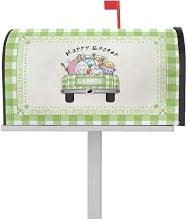 Mailbox Cover Magnetic Happy Easter Rabbit Eggs Green Plaid Truck Mailbox Covers Standard Size 21x18in,Mailbox Covers Wrap Post Letter Box Cover for Garden Yard Outdoor Spring Carrots Farm Harvest