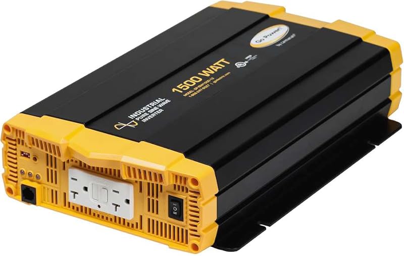 Go Power 1500 Watt Industrial Pure Sine Wave Inverter, 12V to 120V AC, Dual GFCI Outlets, PowerSave Mode, Overload Protection, Low-Profile Design, Ideal for Appliances & Sensitive Electronics