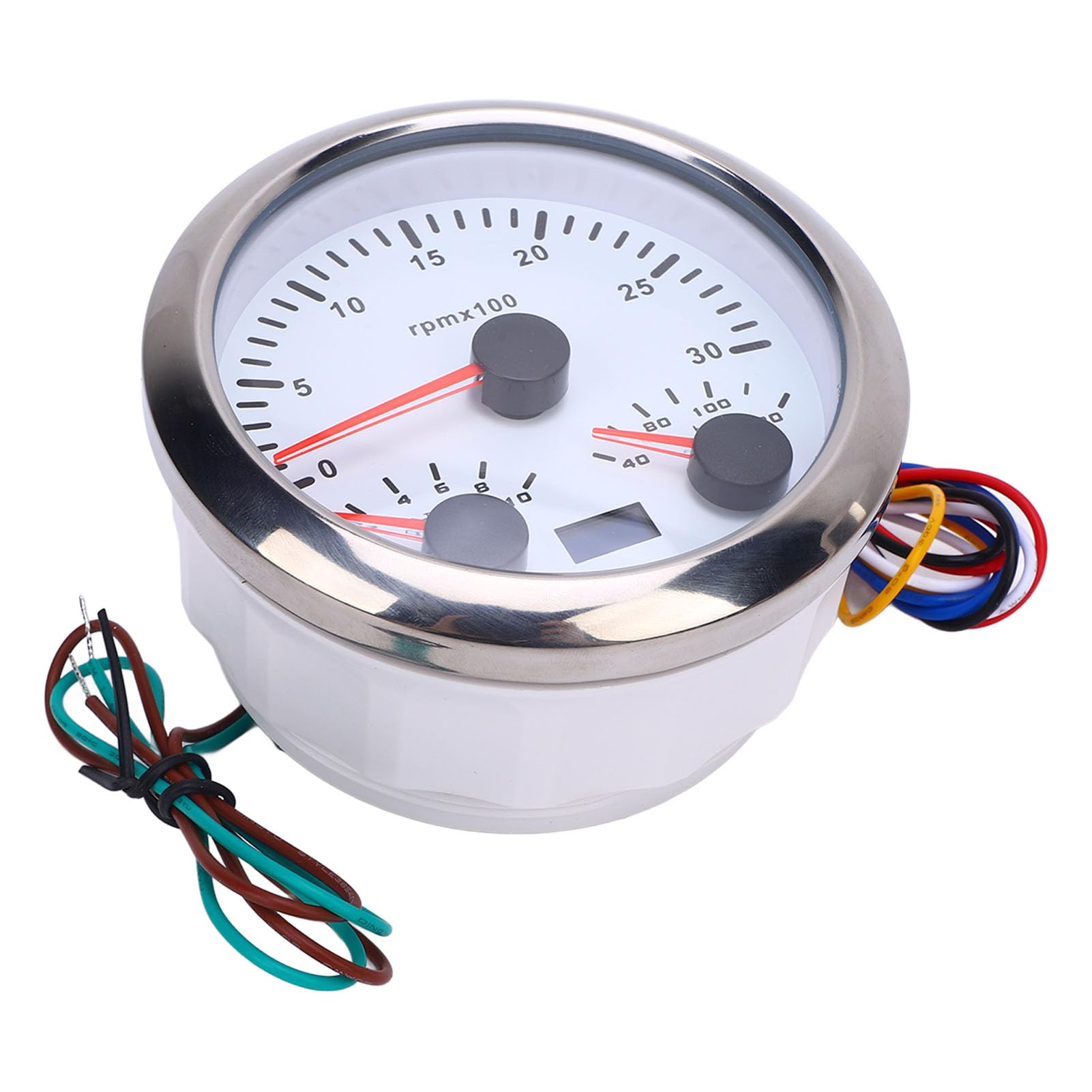Medidor de tacómetro Torvex, medidor de RPM 3 en 1 de 85 mm con presión de aceite, medidor de horas de temperatura del agua, 3000 RPM para camión yate RV (Esfera blanca y bisel plateado CX8282)