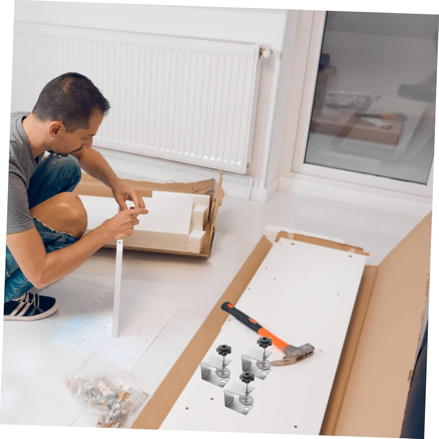 DOITOOL 4pcs Panel Plank Clamp Drawer Slide Panel Clamps Cabinet Knob Template Tool Desk Safe Drawer Fixing Clip C Bracket Front Drawer Woodworking Clamps Stainless Steel Universal