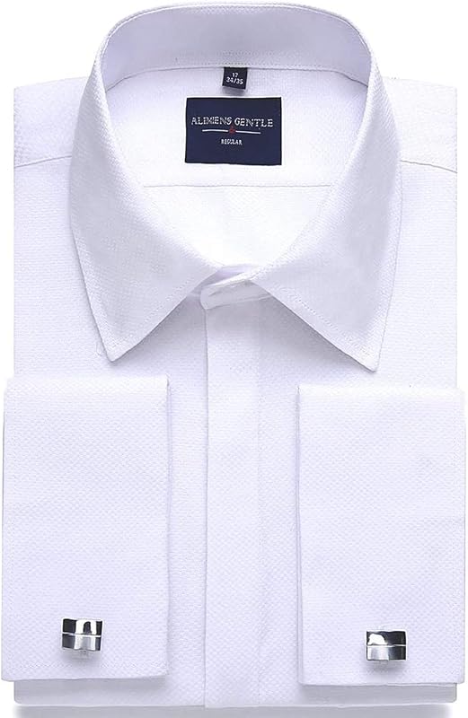 Camisas de vestir para hombre, puño francés, ajuste regular, camisa formal con gemelos de esmoquin