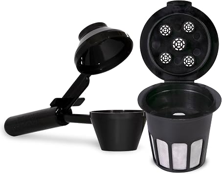 مقهى سوبريم 5-ستريم قابل لإعادة الاستخدام، فلتر قهوة ذو خدمة واحدة K Cup Pod + EZ-Scoop Coffee Scoop مع قمع | متوافق مع صانعي القهوة Keurig 1 أو 5 ستريم