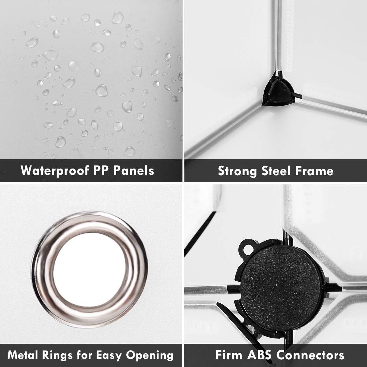 Close-up of ABS connectors and PP panels being assembled.