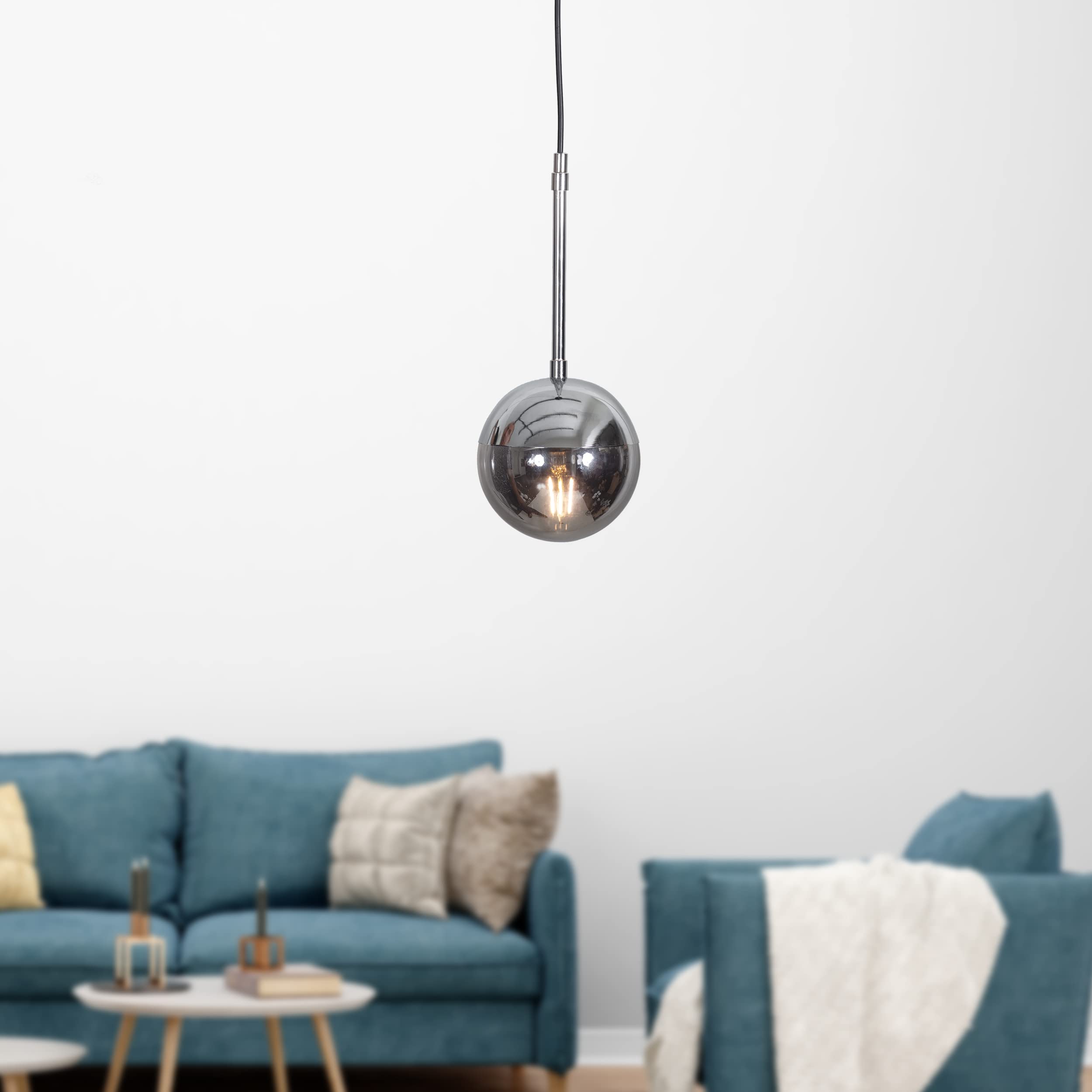 Nova Pendelleuchte Esstisch Glaskugel Wohnzimmerlampe Kugellampe E27 Fassung (Chrome 1)