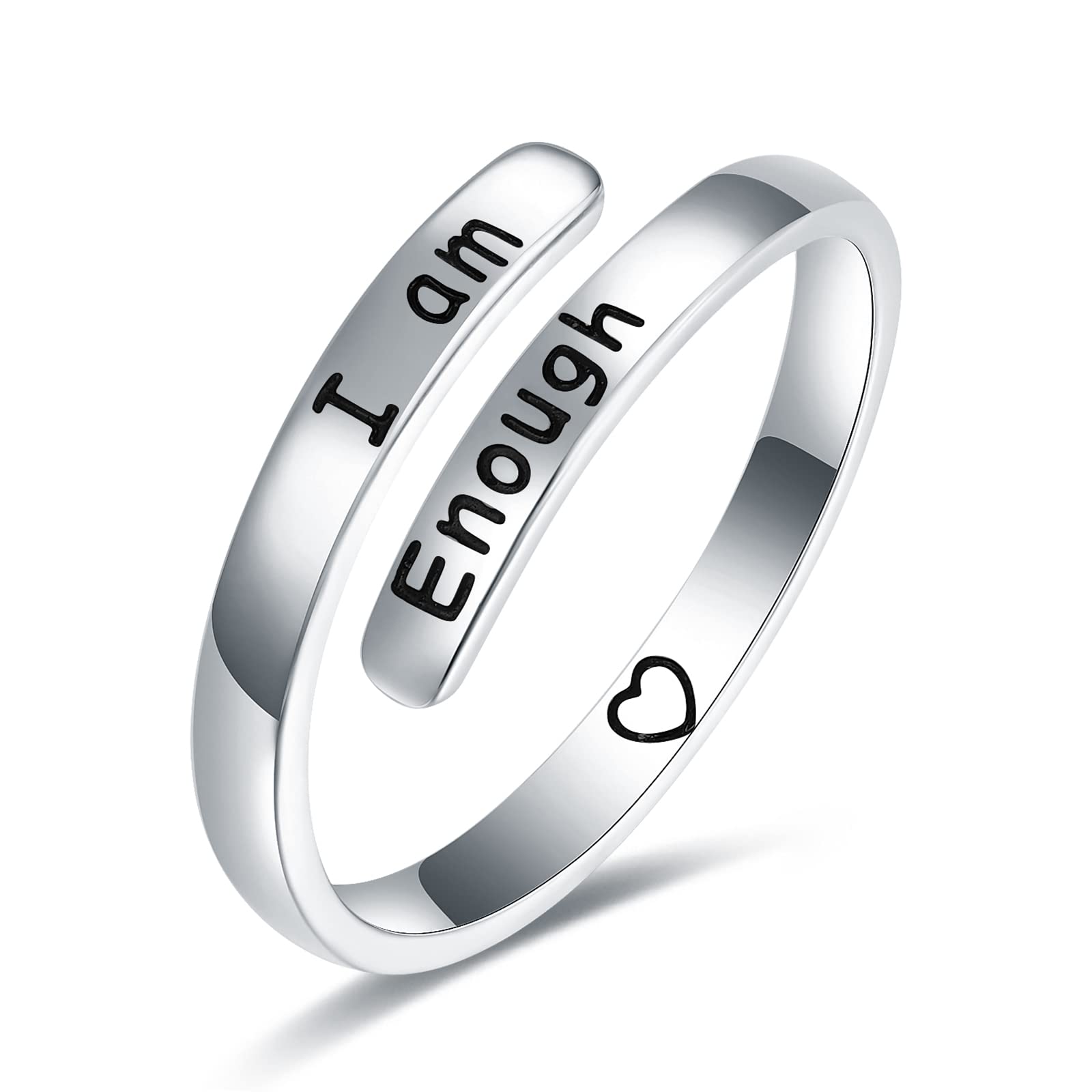 AMBCESSER925 Sterling Silver Inspirational Adjustable Rings - Personality Encouragement Jewelry Gift For Women Girls