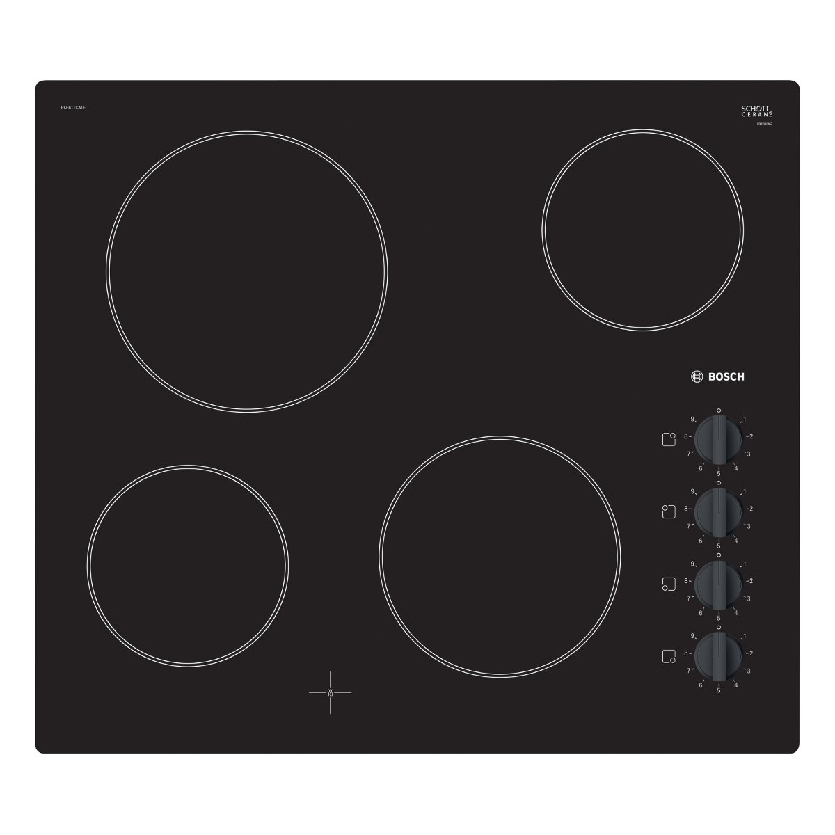 Bosch Series 2 PKE611CA1E Hob Black Integrated Ceramic – Plate (Black, Built-in, Ceramic, Glass and Ceramic, 1200 W, Round)
