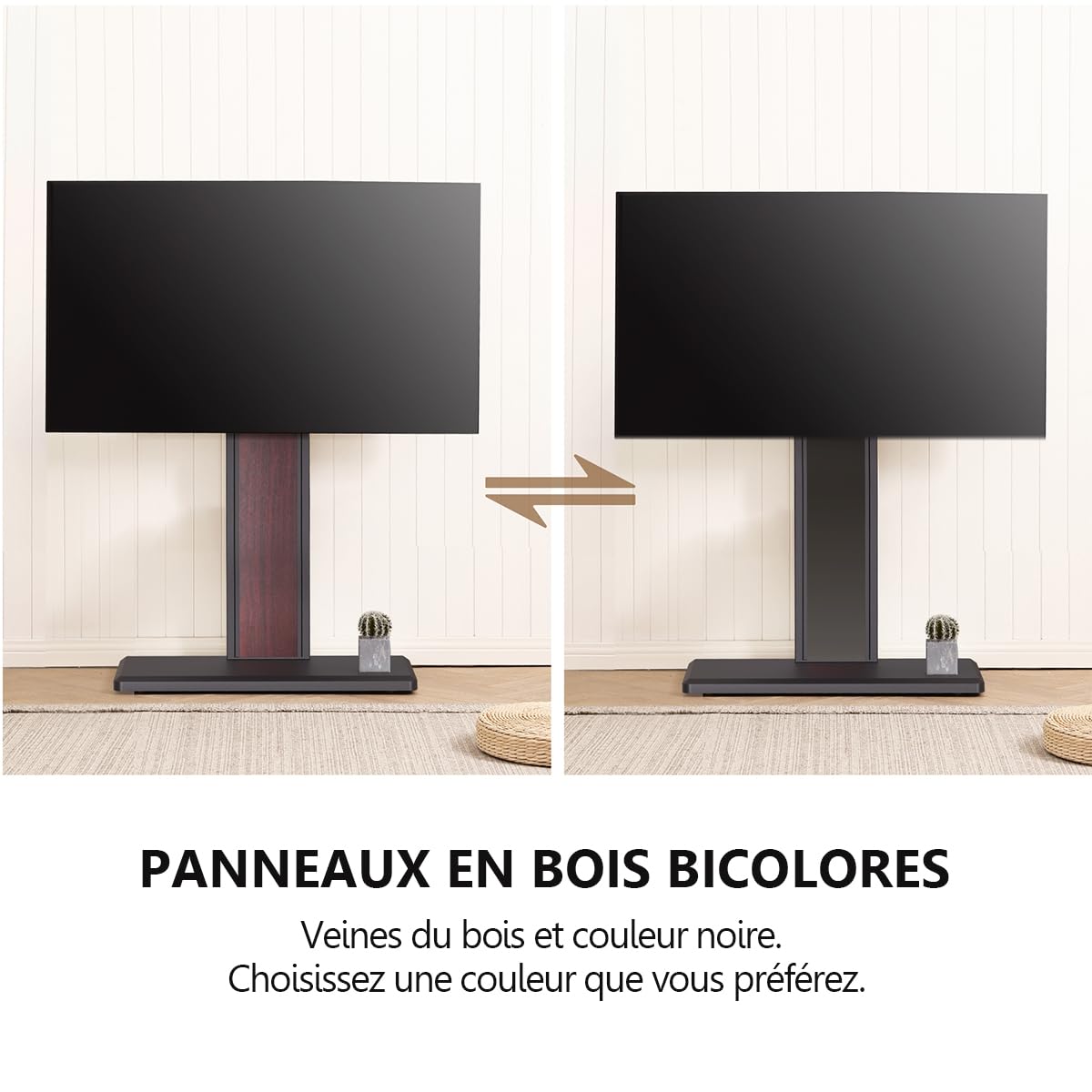 FITUEYES Support TV Pied, en Fer et Bois, 32-65 Pouces, VESA 400 x 400 mm | pour Salon, Chambre et Bureau, Hauteur Réglable, Angle Réglable ±20°, Charge Maximale 40 kg