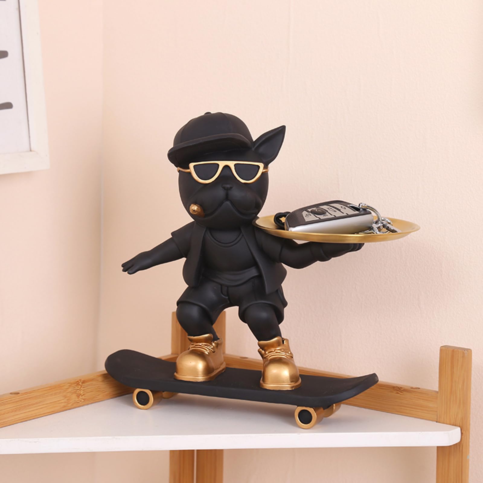 Statua Bulldog Maggiordomo Con Due Vassoi – Decorazione Da Tavolo Per Chiavi, Gioielli O Dolci, Regalo Originale