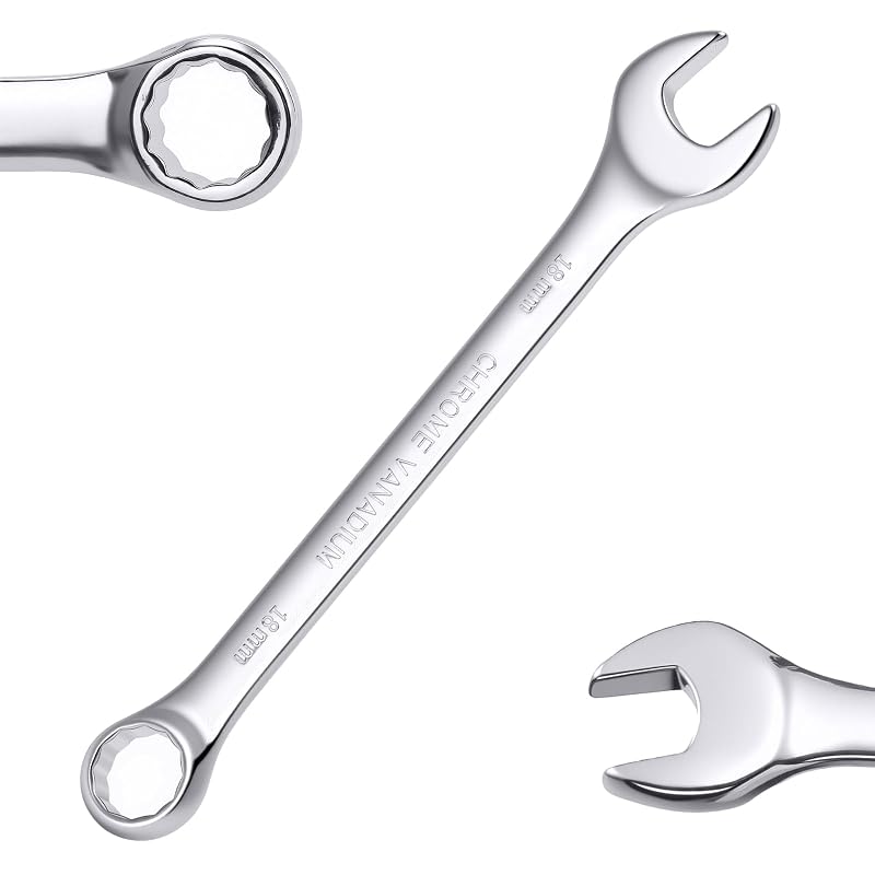 Chave Combinada 18 mm em Aço Cromo-Vanádio TIBOO DAY com Catraca de 12 Pontos e Inclinação de 15°