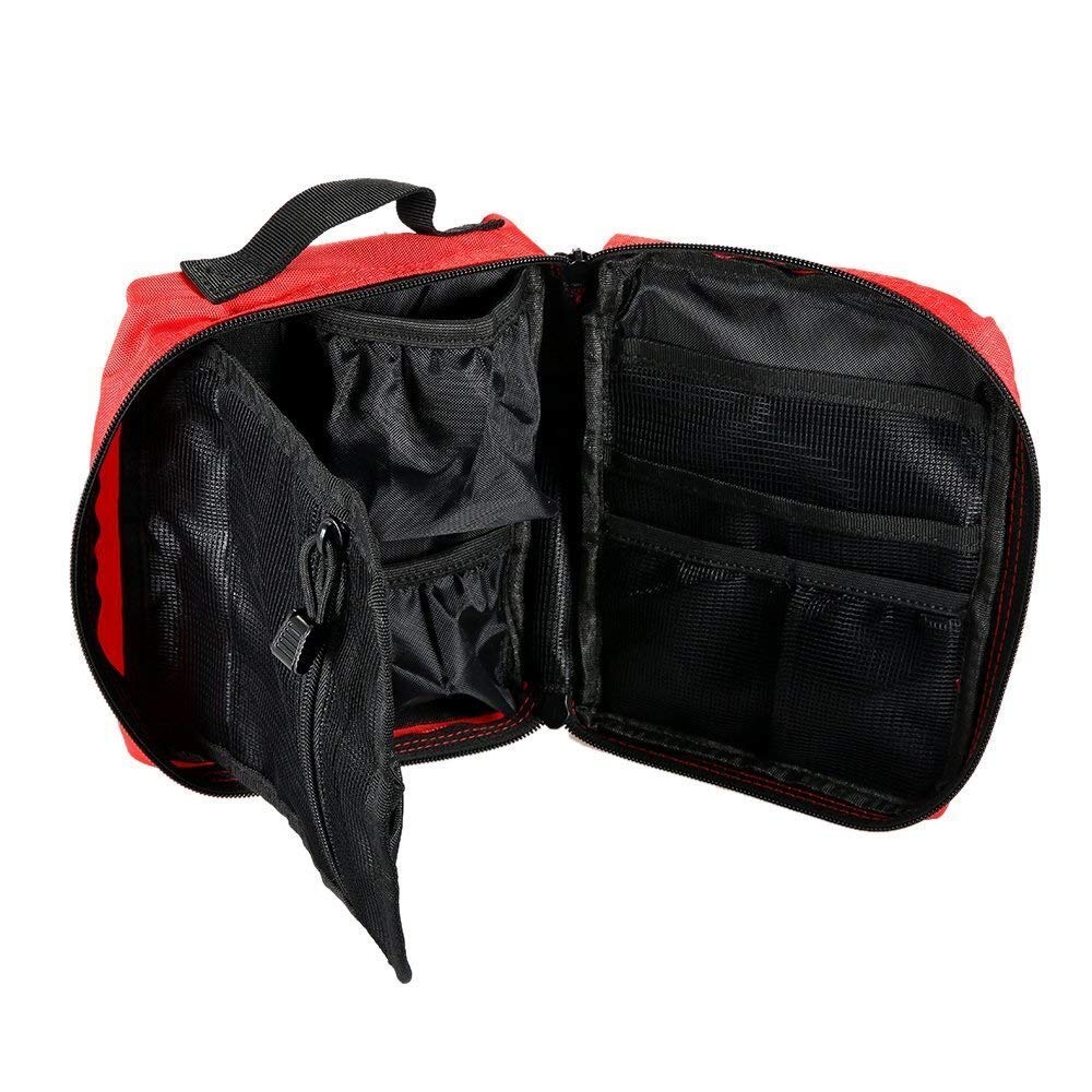 Bolsa de primeros auxilios, bolsa de supervivencia de emergencia, bolsa de almacenamiento médico para el hogar, coche, caza, lugar de trabajo, camping, viajes (color: rojo), color: negro (color: rojo)