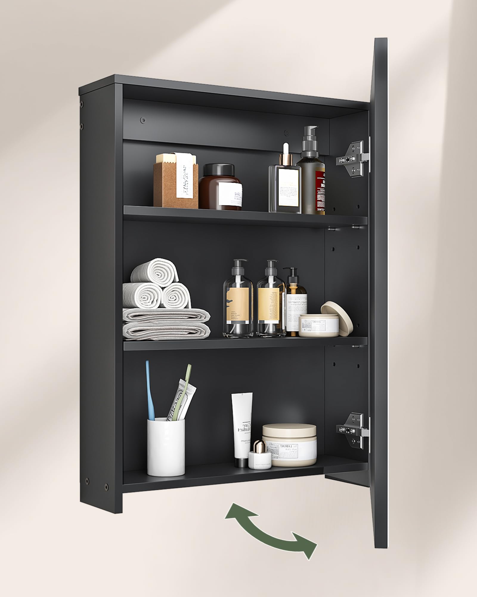 CHOEZON Armadietto da Bagno 45x60 cm a Parete con Specchio, Armadietto per Medicinali Sospeso con Ripiani Regolabili, Specchio da Ingresso, Nero