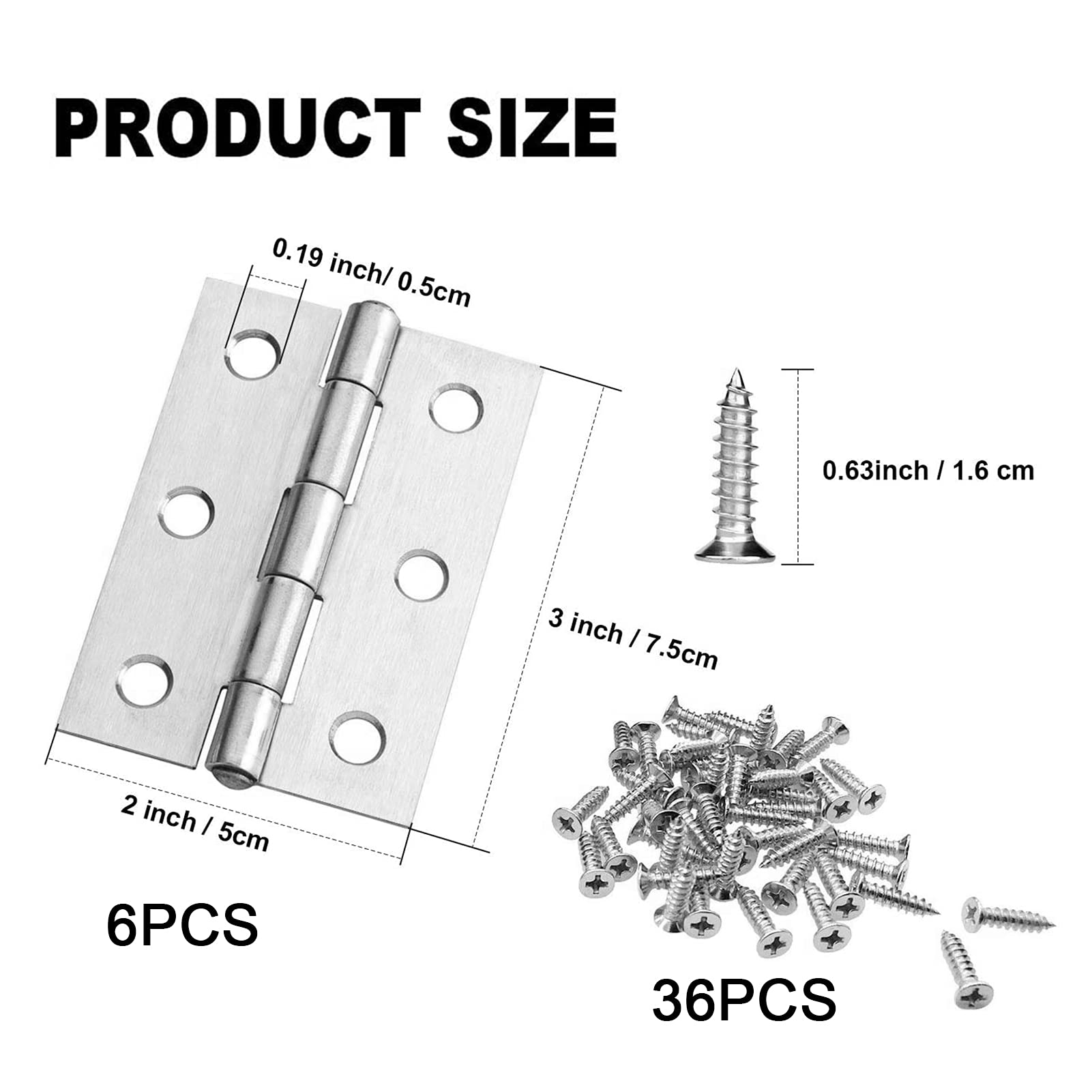6 Pezzi Acciaio Inox Cerniere,75mm × 50mm Cerniera a Vite Inox,Cerniere in Acciaio Inossidabile,per Legno,Nautica,Pieghevoli