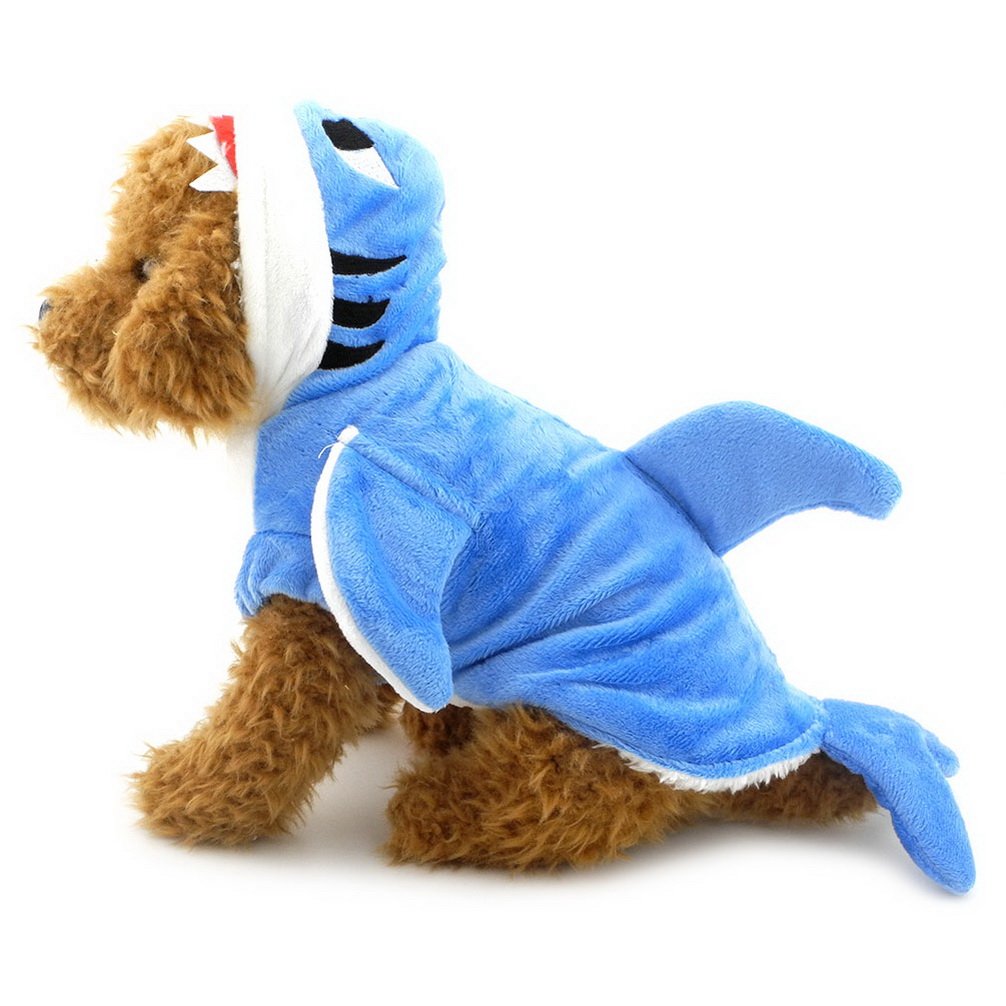 Ranphy Small Dog Shark Attack Costume Outfit Hooded Jumpsuit Puppy Pajamas Winter Pet Apparel, Blue, Large - Image 3