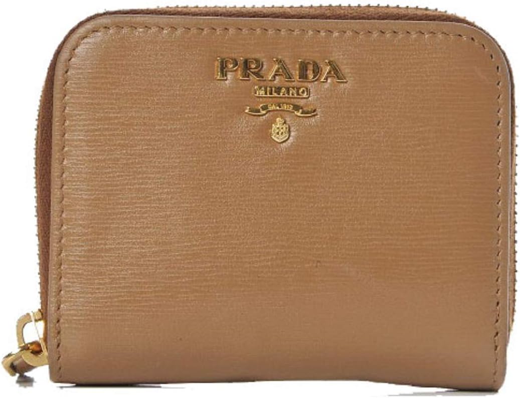 Prada Vitello Move Cipria Beige Leather Zip Around Wallet Gold Tone Hardware Four Slot Design Made in Italy New