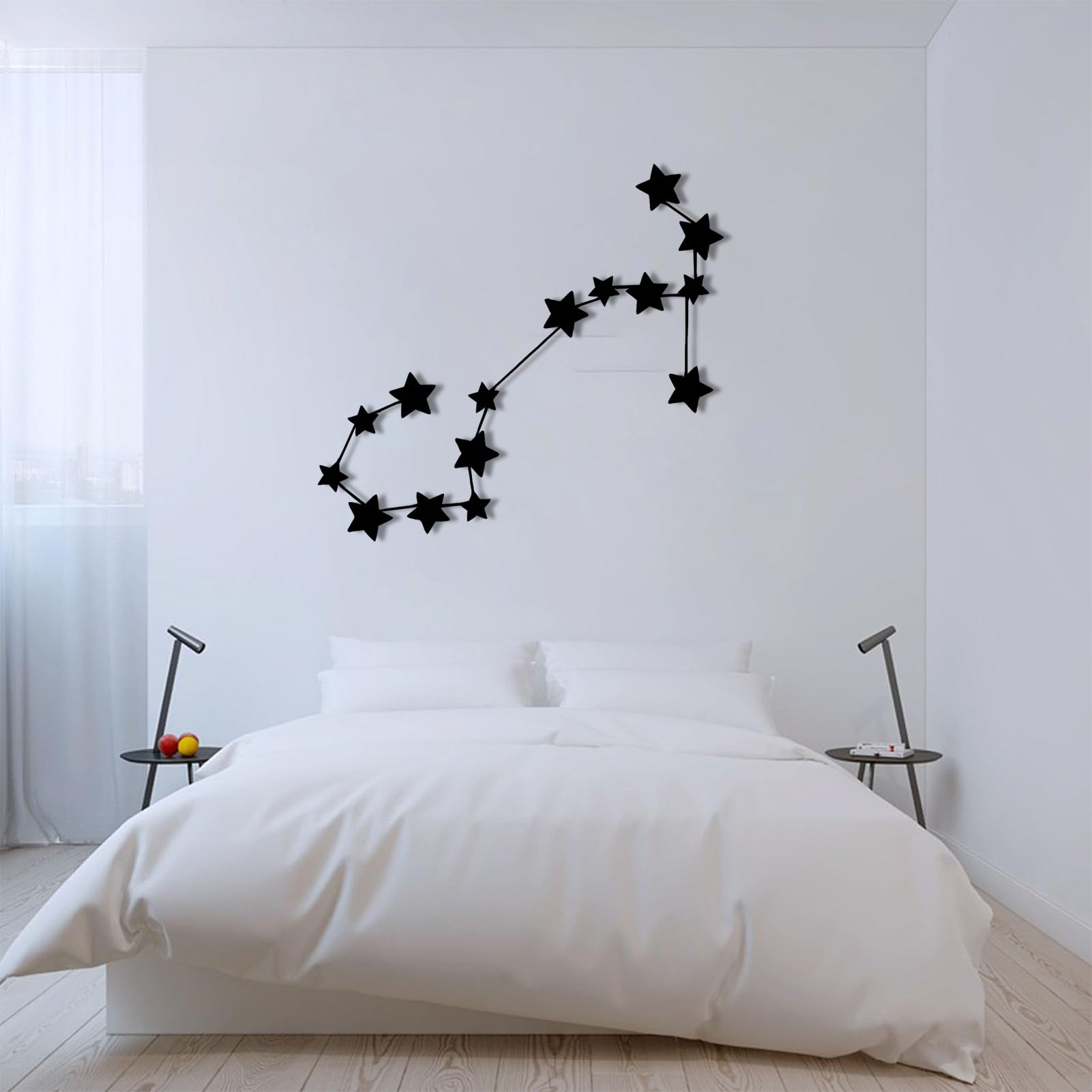 Nowoczesna minimalistyczna metalowa dekoracja ścienna, znak Skorpiona, spersonalizowana z imieniem znaku astrologicznego, tablica do domu (skorpion) (czarny, 70 x 65 cm)