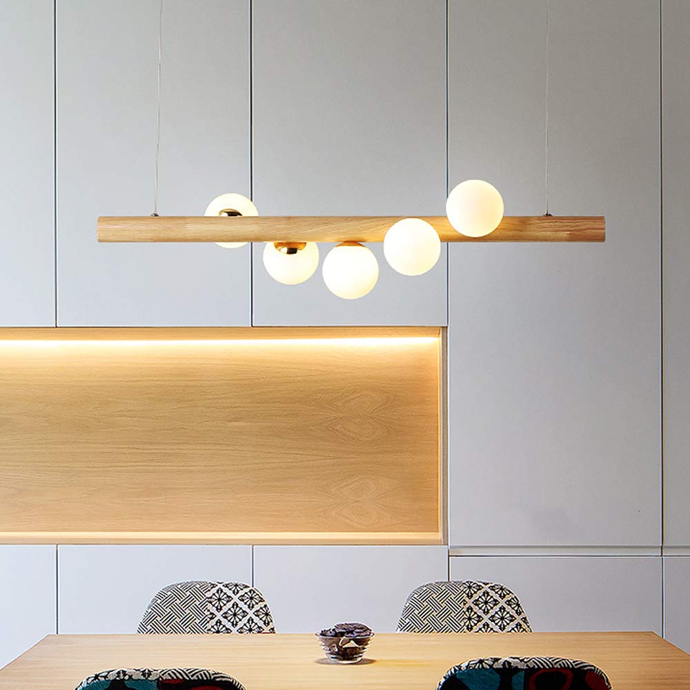 LED Lamp Suspension Frame Wood Hanging Lamp Rustic Pendant Lamp Chandelier Ceiling Lamp Fixtures Hanging Dining Height Adjustable Living/Bedroom/Study,Shallow,5heads/3000K