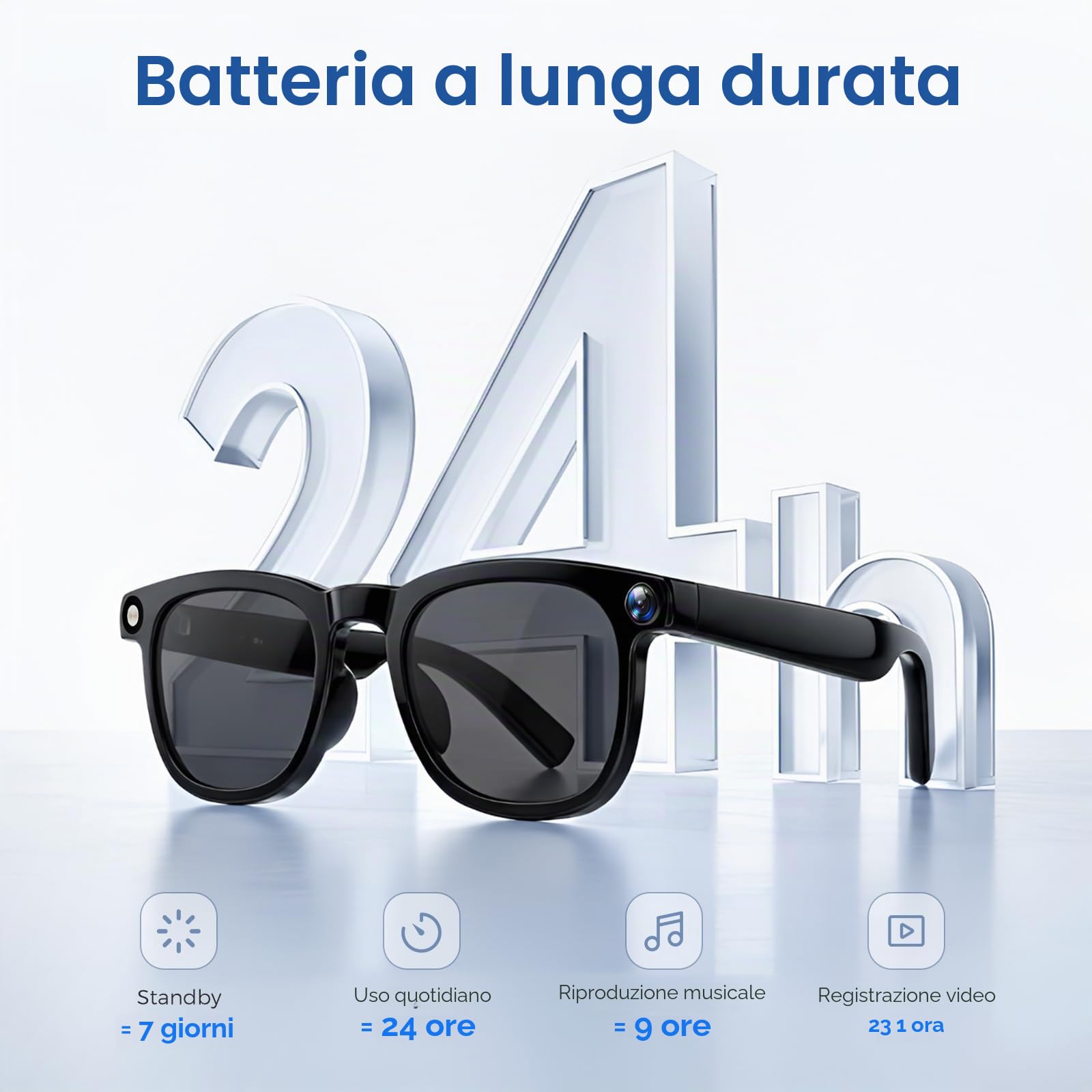 Occhiali Intelligenti AI,Equipaggiati con Fotocamera 8 Megapixel e ChatGpt,Supporta Registrazione Vivavoce Bluetooth 5.3,Traduzione in Tempo Reale da IA