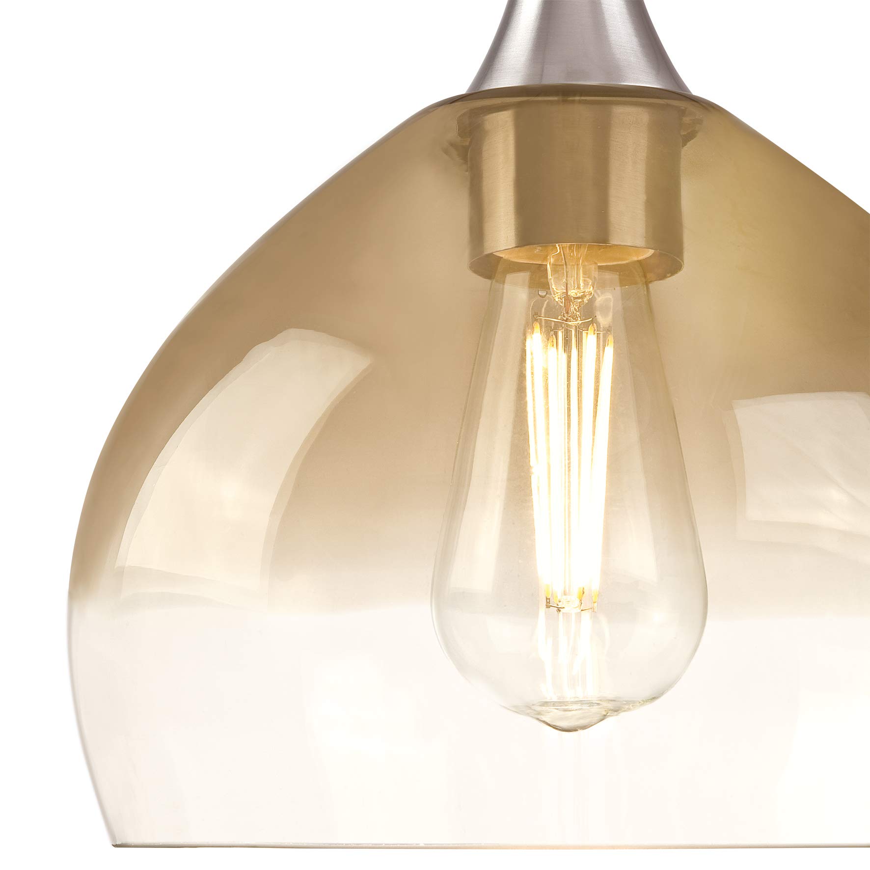 Westinghouse iluminación 63669 Lámpara colgante para interiores de un solo brazo, acabado en níquel cepillado con vidrio transparente y ámbar