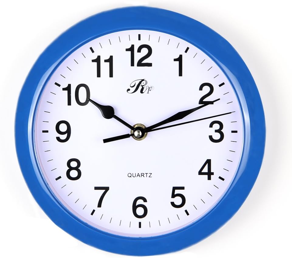 RUIFA Indoor Quiet 8-Inch Precedent Decorative Wall Clock with Arabic Numerals (Blue)