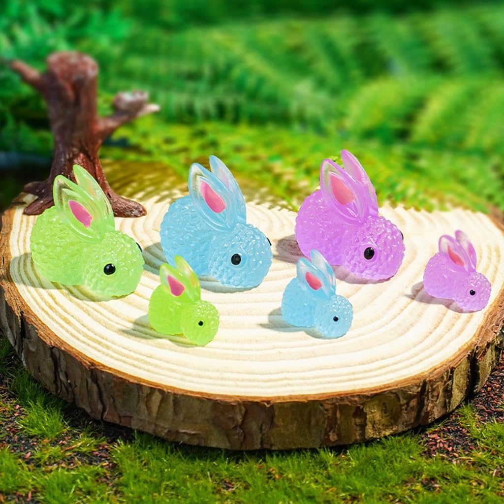 500pcs Glowing Toy Resin Rabbits Statues Tiny Bunnies Figurines for Indoor and Outdoor Plant Decoration