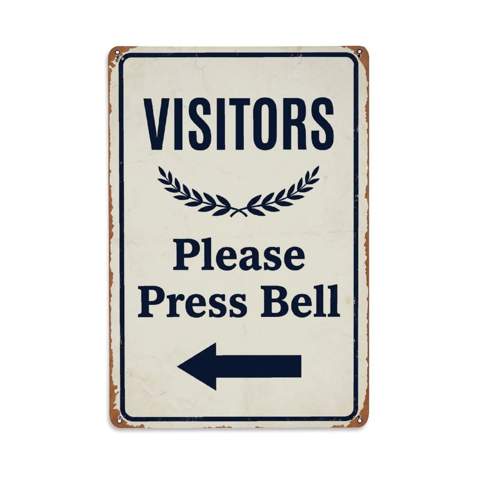 Metal Tin Sign Vintage Visitors Please Press Bell Arrow Laurel