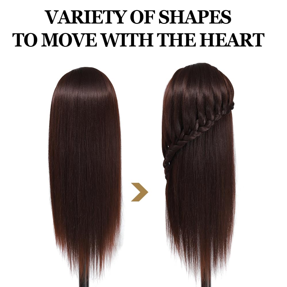 Training Kopf, 26-28" 100% synthetische Faser lange Haare Friseur Kosmetologie Schaufensterpuppe Puppen Kopf für Stying Üben mit kostenlosen Klemme Flechten Set (04)