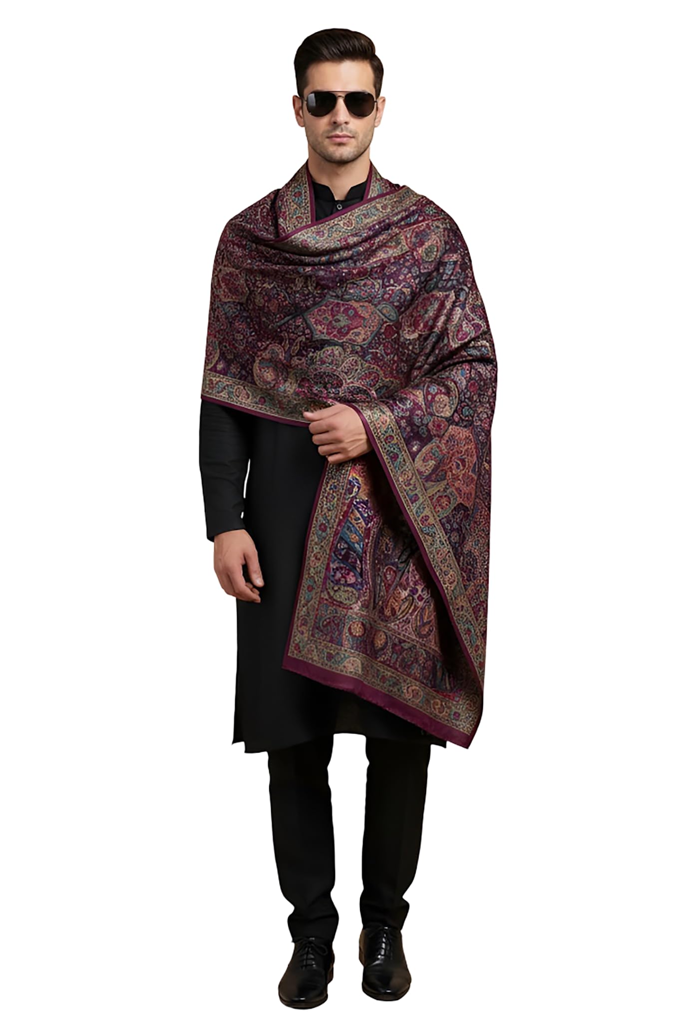 Fine Weave Modal Bamboo Silk Men Shawl with Intricate Thread Works Men's Shawls-image-9