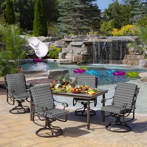 Image of Arden Outdoor Midback Chair Cushion, 18 x 16.5, Rain-Proof, Fade Resistant Black Demi Tile
