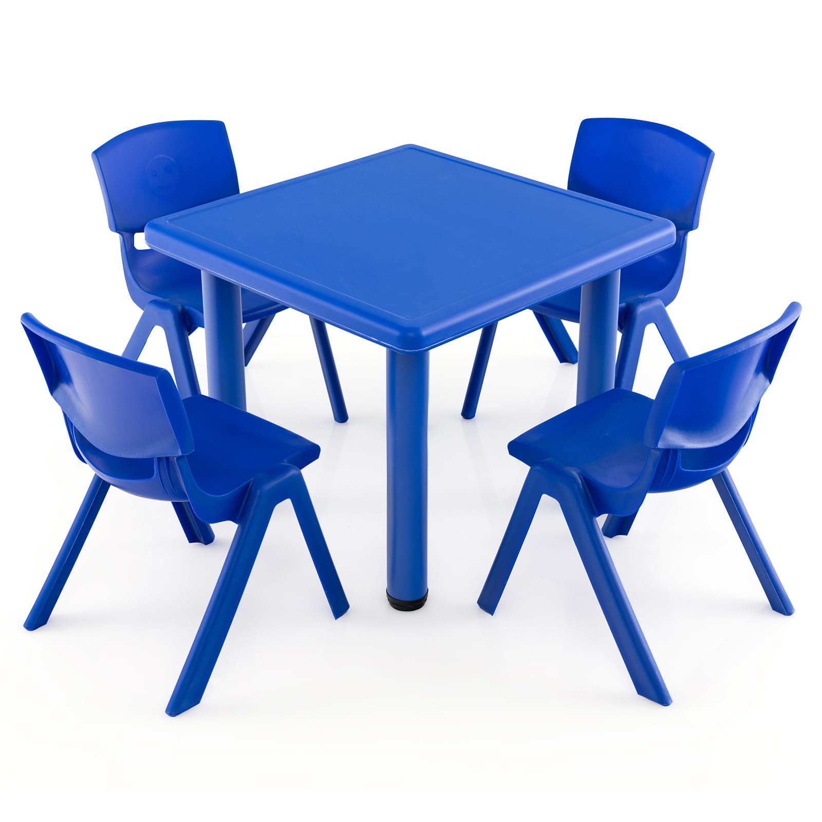 24" l x 24" w kids table and 4 chairs set, 1-8 year old toddler activity craft table for toddlers home, nursery, classrooms - blue