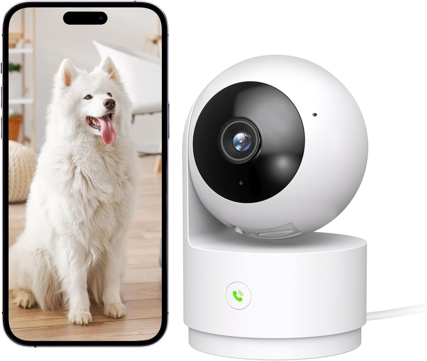 NUASI Telecamera di sorveglianza WiFi interna 2K, orientabile a 360°, per interni, per bambini, con un tocco, visione notturna a colori, rilevamento di movimento, allarme, audio a 2 vie (Wi-Fi 2,4