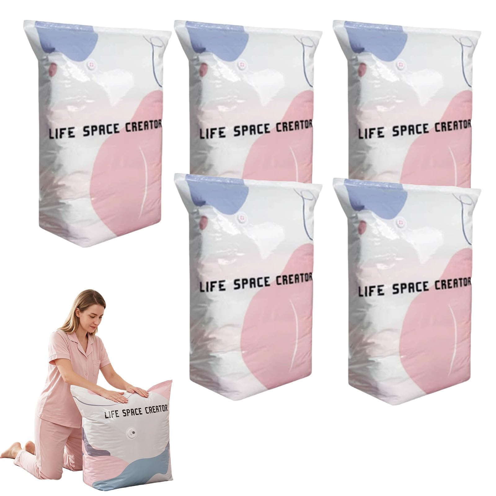 No-Pump Vacuum Storage Bags 2026 – Cube Compression Space Saver Bags, 3D Large Storage Bags for Clothes, Blankets, Bedding and Comforters (31.5 * 39.4in-5pcs)