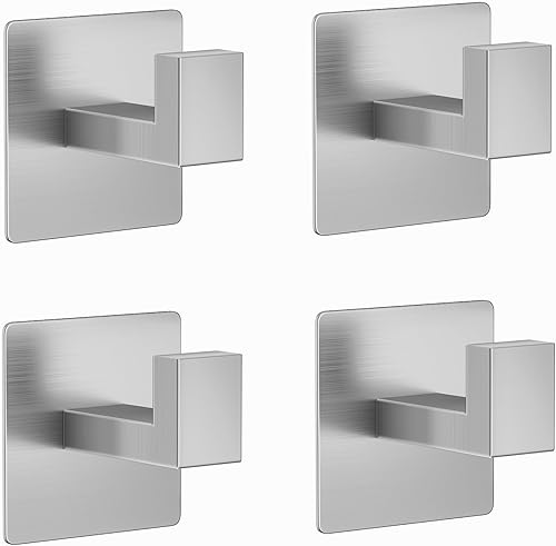 Paquete de 4 ganchos adhesivos para baño o cocina, ganchos de níquel cepillado, ganchos para toallasbatas, ganchos de pared de acero inoxidable